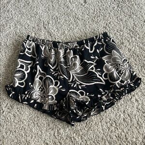 Floral Black and White Ruffle Shorts